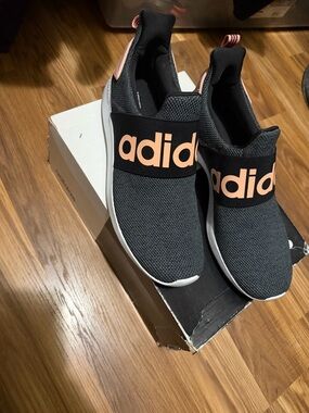 adidas Kids Black Slip-On Sneakers with Pink Logo